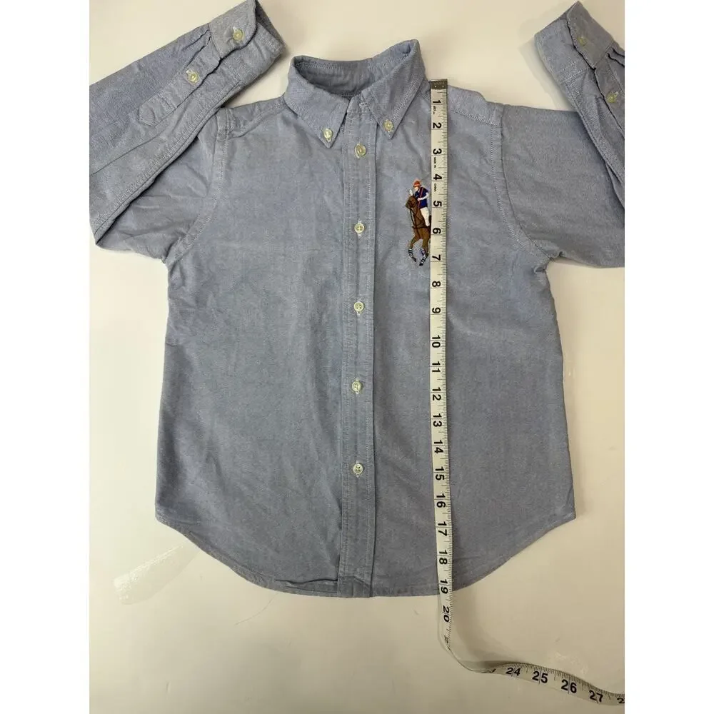 Ralph Lauren Polo Big Pony Oxford Shirt Blue Equestrian Y2K Button Down Kids 5
